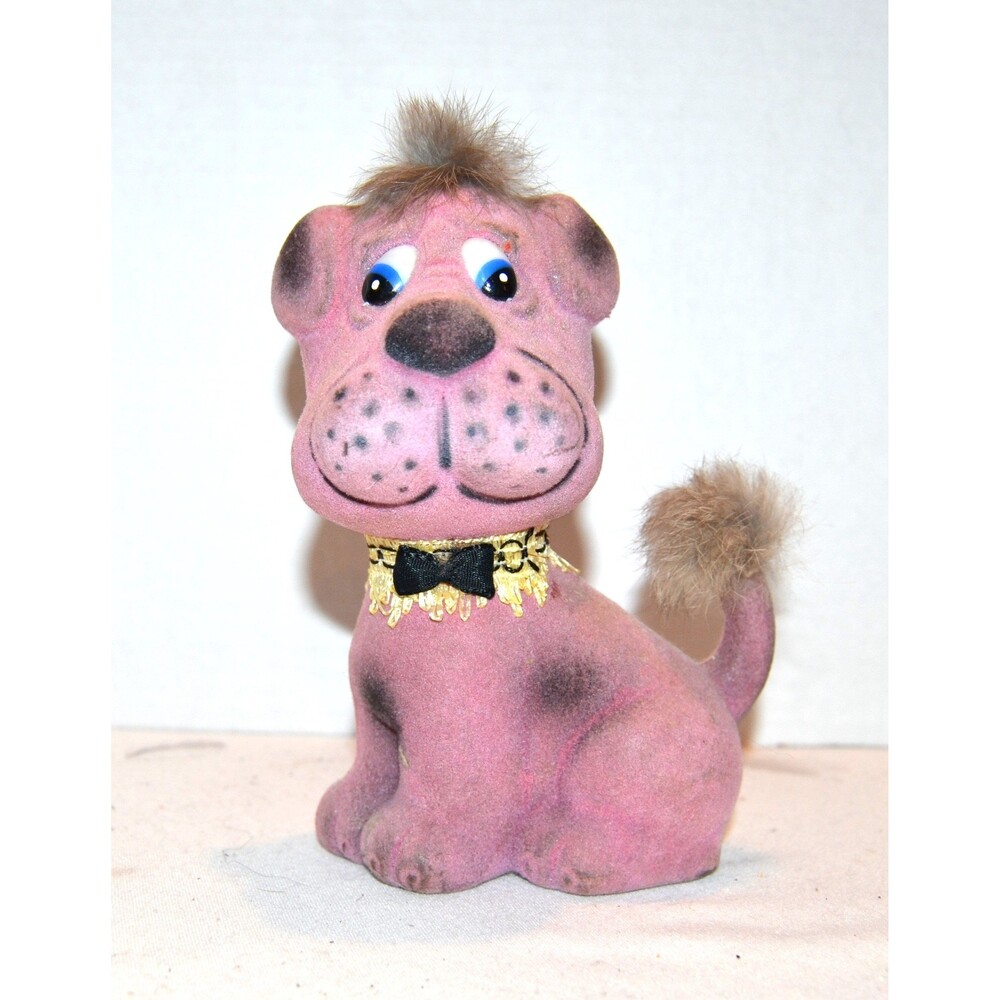 Vintage Puppy Bank Flocked Fuzzy with Fur 1950s